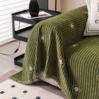 Chenille Camellia Floral Sofa Throw Cover Couch Blanket with Striped Jacquard