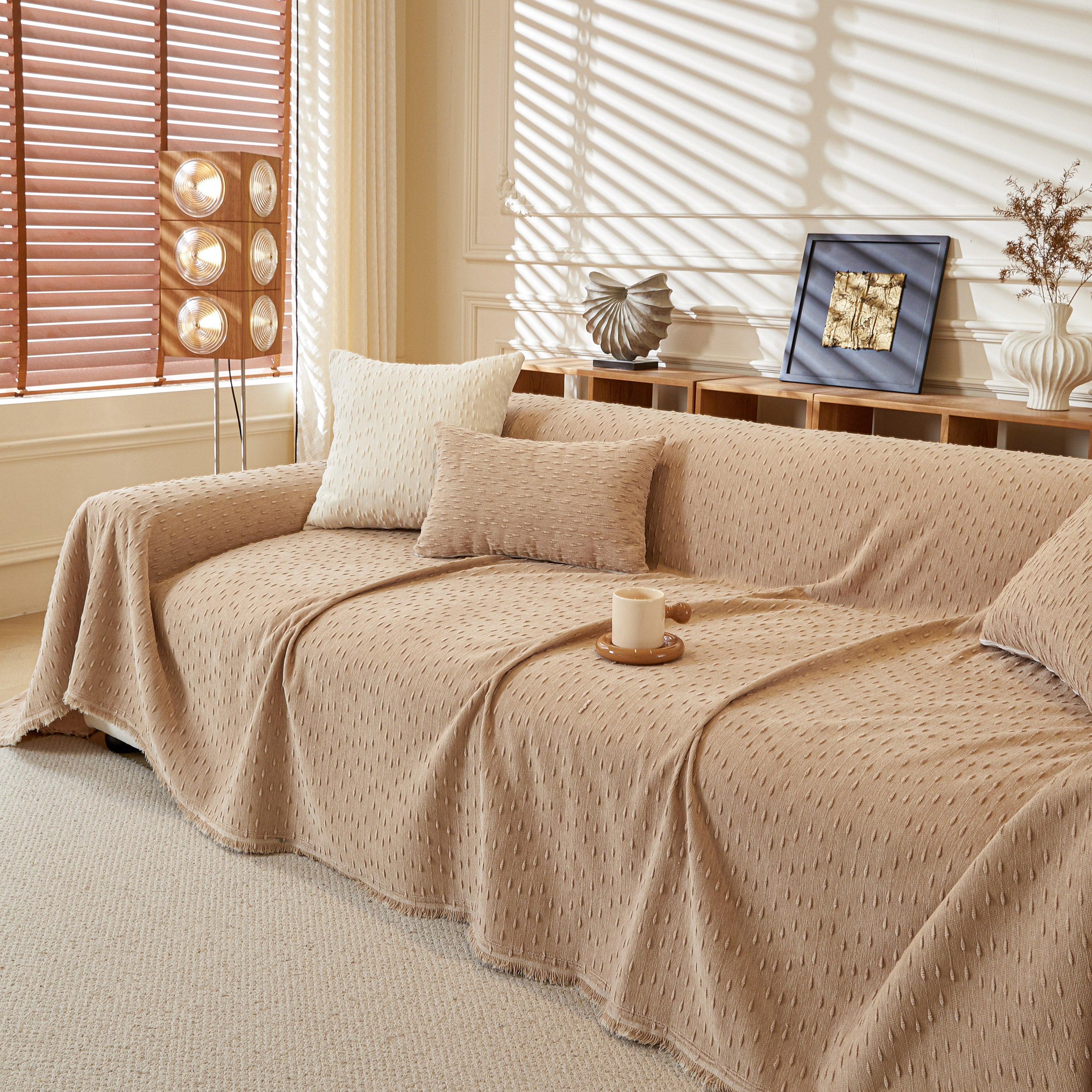 Textured Throw Blanket with 3D Dobby Weave, Minimalist Furniture Protector for Couch