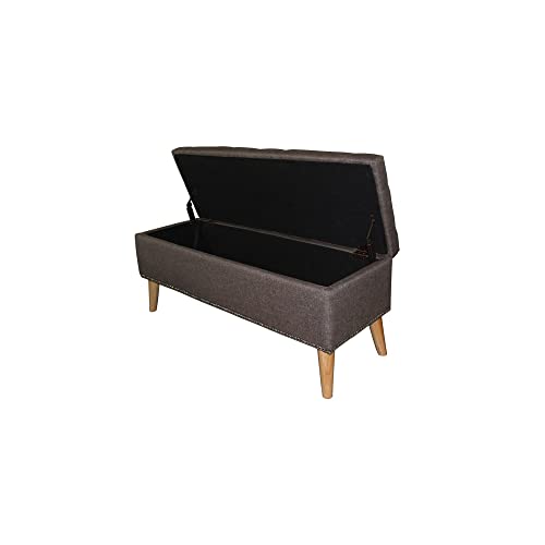 HomeRoots Wood, Polyurethane Foam: 97%, Polyester Fabric: 3% Gray Brown Linen Look Tufted Storage Bench