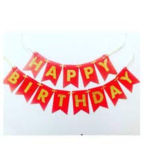 Satya Vipal Happy Birthday Banner Bunting Flag for Birthday Party Decoration (Red) Made in India