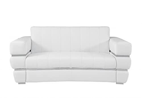 HomeRoots 75&quot; White Italian Leather Plush Density Solid Color Love Seat