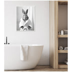 Sylvie Bunny Bathroom Art Towel Robe Black and White Framed Canvas by The Creative Bunch Studio