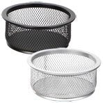 Set Of 2 (Both Silver) Wire Mesh Clip Storage Cups / Office Supply Holders, 4-Inch Diameter