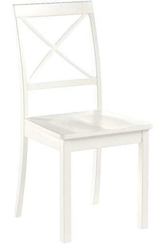 East West Furniture BOC-WHI-W Boston Dining Room Chairs - Cross Back Solid Wood Seat Chairs, Set of 2, Linen White