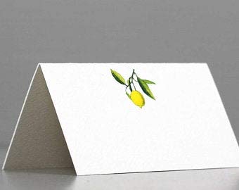 Nancy Nikko Place Cards with Lemon on Branch for Weddings, Showers, and Dinner Parties. Table Tent Style, Scored for Easy Foldin