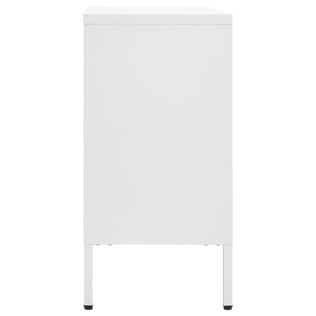vidaXL Steel and Tempered Glass Sideboard in Classic White with Adjustable Shelf and Drawers - Ideal for Lounge, Office, Bedroom Storage