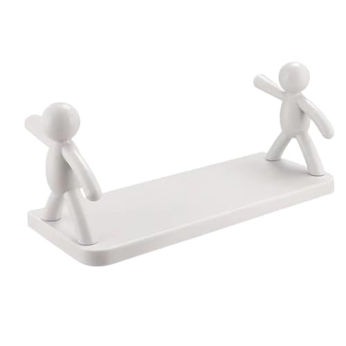 Creative White WallMounted Bathroom Shelf Featuring Cute Little Man Support Brackets  SelfAdhesive Storage Rack and Organizer