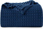 Utopia Bedding Cotton Waffle Blanket 300 Gsm (Navy - 120X120 Inches) Soft Lightweight Breathable Bed Blanket Big Size Layering A