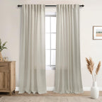 Mrs.Naturall Tan Curtains 84 Inches Long For Living Room,Rustic Farmhouse Country Semi Sheer Gauze Canvas Flax Linen Beige Curta