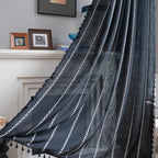Colorbird Black Curtains For Living Room, 2 Panels Linen Curtains 84 Inches Long, Boho Room Darkening Black Drapes, Embroidered