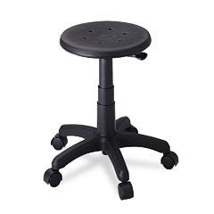 Office Stool With Casters, Seat: 14In Dia. X 16-21, Black