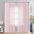 Ovzme Blush Pink Sheer Curtains 84 Inches Long 2 Panels - Soft Light Filtering Window Sheer Panels For Living Room/Bedroom, Top