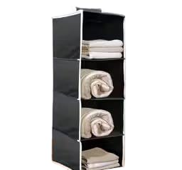 Wudyhome Bags Foldable Hanging Wardrobe Organiser, 4Shelf Closet Storage, Fabric Hanging Shelf For Clothes, Towels And Accessor