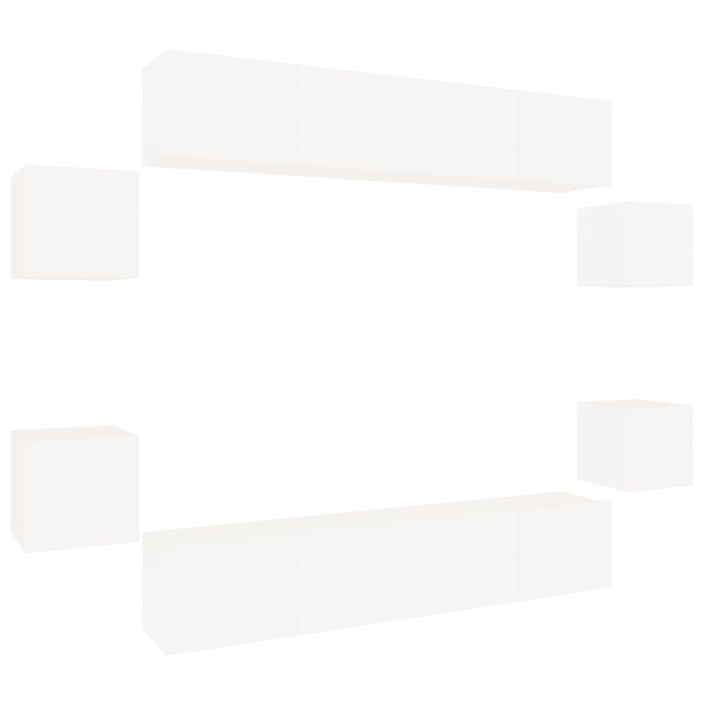 vidaXL TV Stand Set 8 Piece, Wall Mounted Entertainment Center, TV Stand Console with Storage, Modern Style, White Engineered Wood