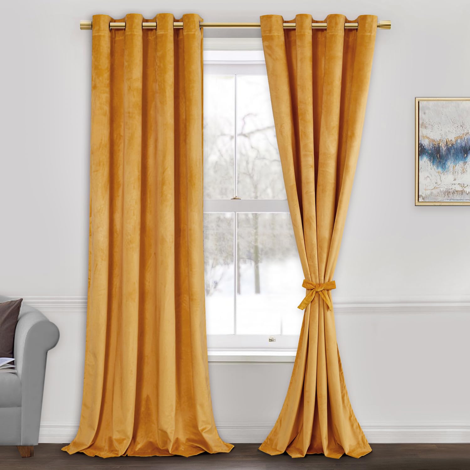 Jiuzhen Extra Long Velvet Curtains 108 Inches - Soft Retro Blackout Velvet Drapes Room Darkening Thermal Insulated For Living Ro