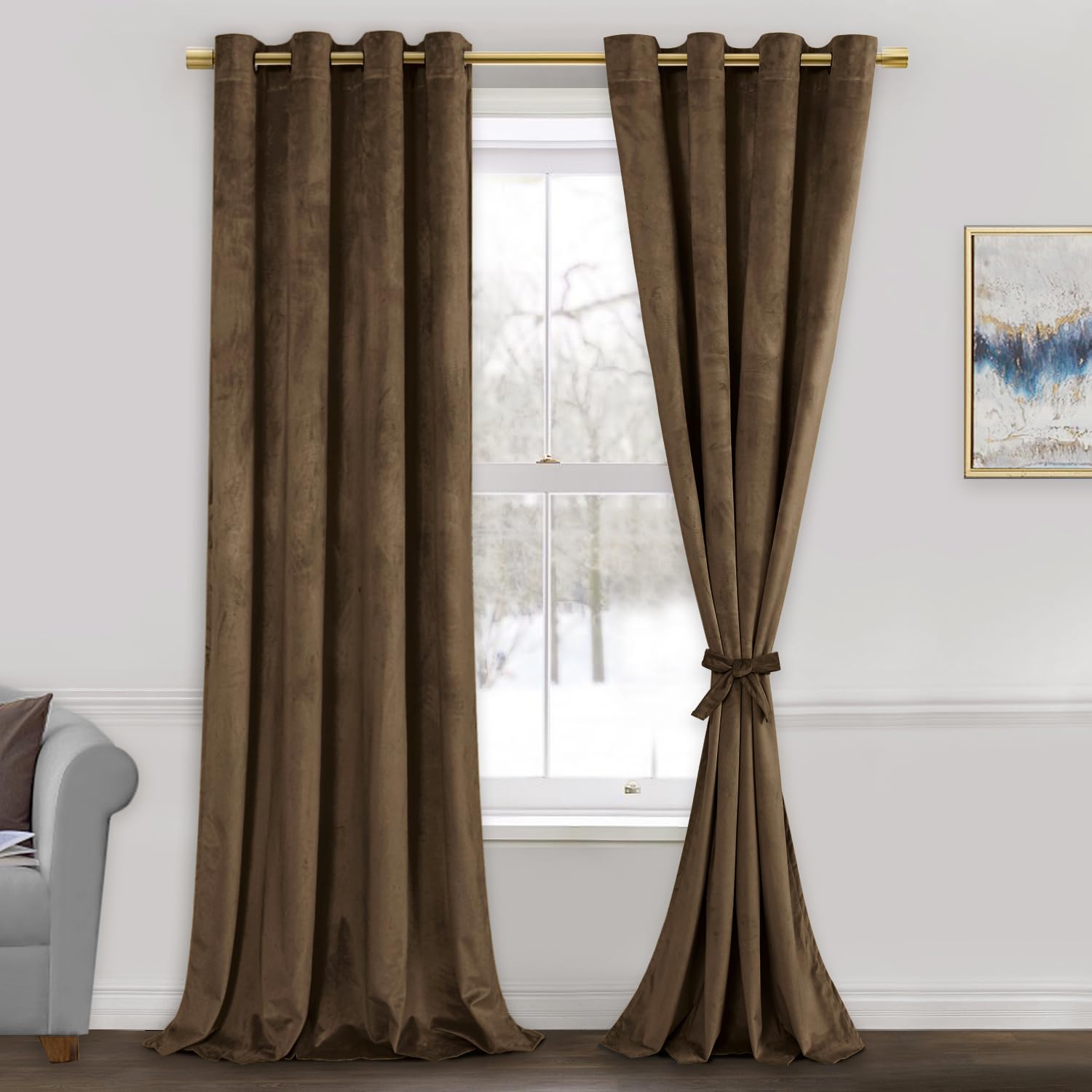 Jiuzhen Velvet Curtains 108 Inch Long-Soft Retro Velvet Blackout Thermal Insulated & Noise Reducing Grommet Curtains For Living
