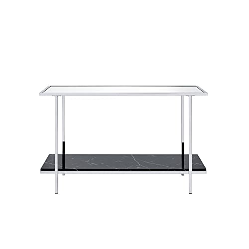 Acme Angwin Metal Frame Console Table In Mirrored And Faux Marble And Chrome
