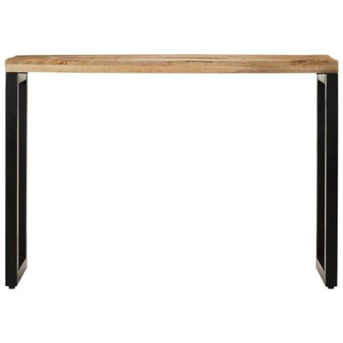 vidaXL Solid Mango Wood and Steel Console Table - Versatile, Easy Assembly, Unique Wood Grains, Ideal for Office and Dining Use
