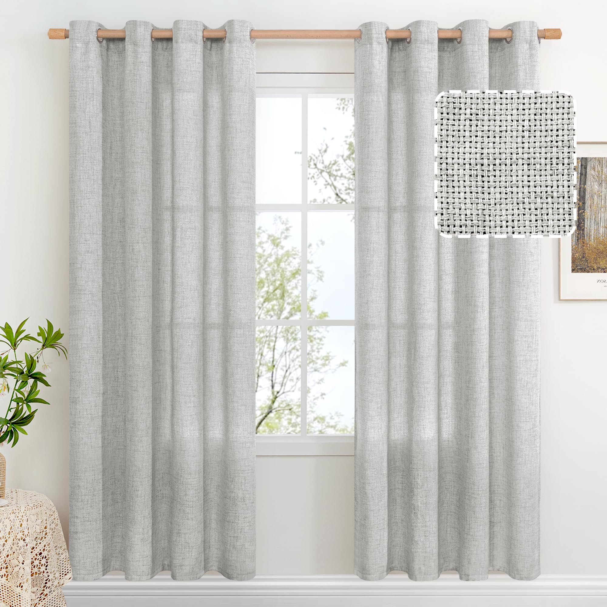 Bgment Linen Curtains For Living Room 2 Panels, Burlap Curtains For Bedroom Dining Room Farmhouse Light Filtering Privacy Gromme