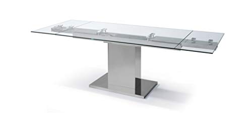 HomeRoots 55' X 35' X 30' Clear Glass Stainless Steel Extendable Dining Table