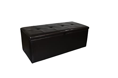 HomeRoots Wood, Polyurethane Foam: 97%, Polyester Fabric: 3% Brown Faux Leather Storage Bench