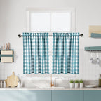 Bapawfish Teal Kitchen Cafe Curtains 45 Inches Length,Dark Blue Buffalo Check Pattern Short Bathroom Window Curtain, Plaid Gingh