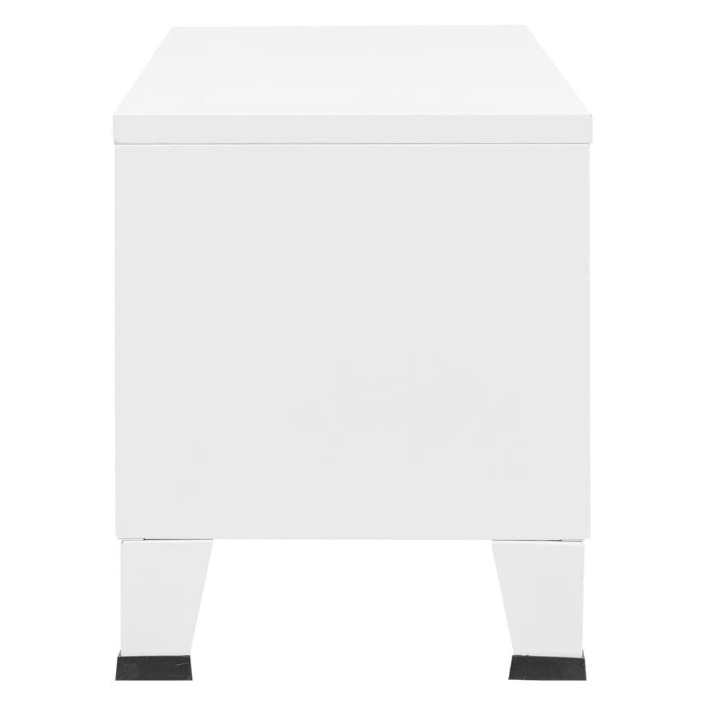 vidaXL White Pre-Assembled TV Cabinet, Industrial Metal TV Stand Unit with 2 Doors & 1 Shelf, Cable Management Design