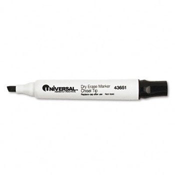 Universal Office Products 43651 Dry Erase Marker, Chisel Tip, Black, Dozen