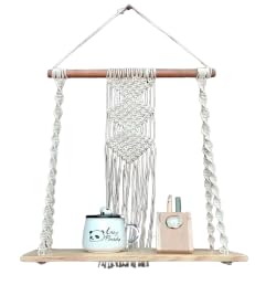 Apartment Dorm Bedroom Nursery Macrame Wall Hanging Shelf Wood Floating Boho Shelves With Wooden Dowel Modern Chic Hand Woven Ar