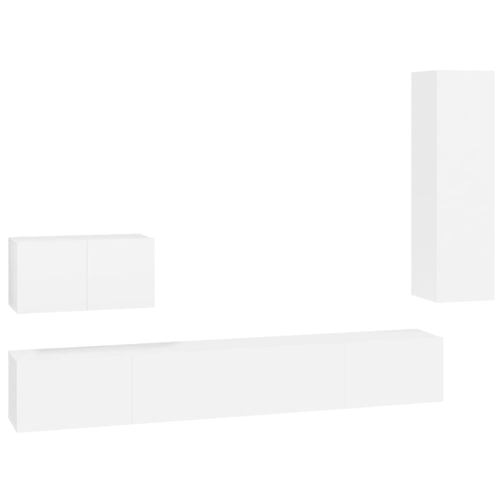 vidaXL TV Cabinet Set 4 Piece Home Indoor Entertainment Center Console HiFi Cabinet TV Stand Media Unit Furniture White Engineered Wood