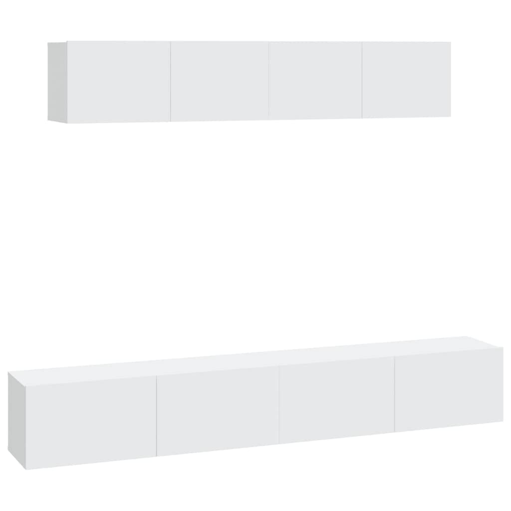 vidaXL TV Stand Set 4 Piece, Wall Mounted Entertainment Center, TV Stand Console with Storage, Modern Style, White Engineered Wood