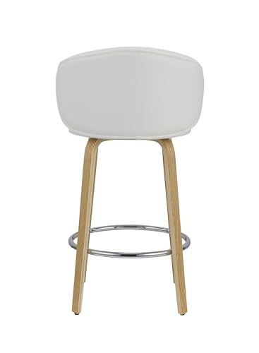 Neos Modern Furniture 26''H White PU Stool with Wood Leg, Set of 2
