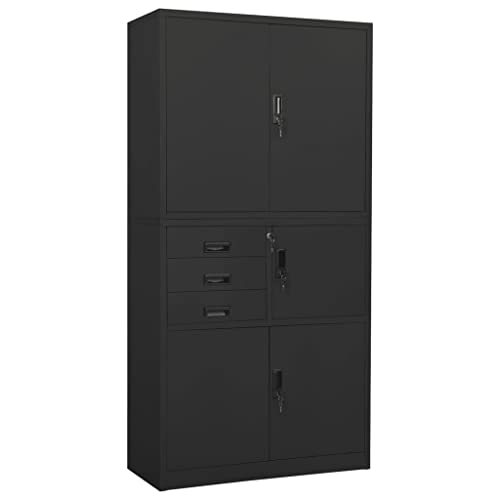 vidaXL Office Cabinet Home Indoor Locker File Document Adjustable Shelf Lock Office Filing Storage Cabinet Furniture Anthracite 70.9&quot; Steel