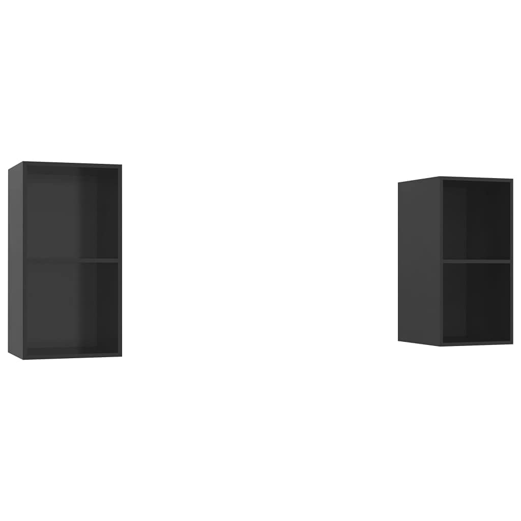 vidaXL Wall-Mounted TV Stands, 2 pcs Set, High Gloss Black, Engineered Wood, with Abundant Storage Compartments, Easy to Clean, Suitable for Various Installation Directions