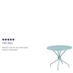 Flash Furniture Oia Commercial Grade 35.25" Round Sky Blue Indoor-Outdoor Steel Patio Table With Umbrella Hole
