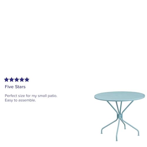Flash Furniture Oia Commercial Grade 35.25" Round Sky Blue Indoor-Outdoor Steel Patio Table With Umbrella Hole