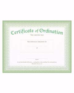 Warner Press Certificate-Ordination (Matthew 28:19-20) (Green Foil Embossed Premium Stock) (Pack Of 6)