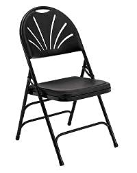 National Public Seating 1110 Polyfold Fan Back Triple Brace Double Hinge Folding Chair Black with Black Frame- Set of 4