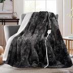Maxeve Electric Heated Throw Faux Rabbit Fur Blanket With 6 Heating Levels & 4 Hours Auto Off, Fast Heating Warm Cozy Sherpa Was