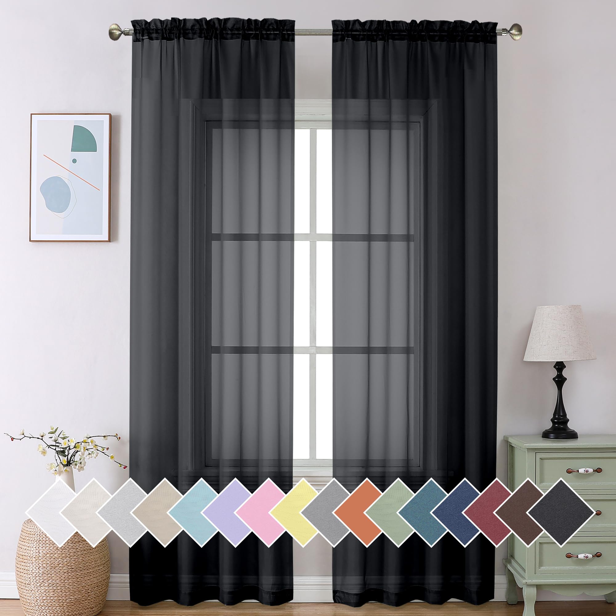 Aiyufeng 2 Panels Extra Long Sheer Window Curtains 120 Inches Length, Elegant Window Voile Panels/Drapes/Scarf/Treatment/Backdro