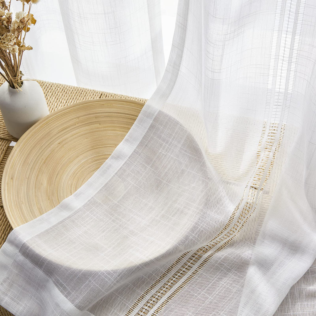 Maison Colette Linen Sheer Curtains MC02 White Polyester 52" W x 95" L (2 Panels)