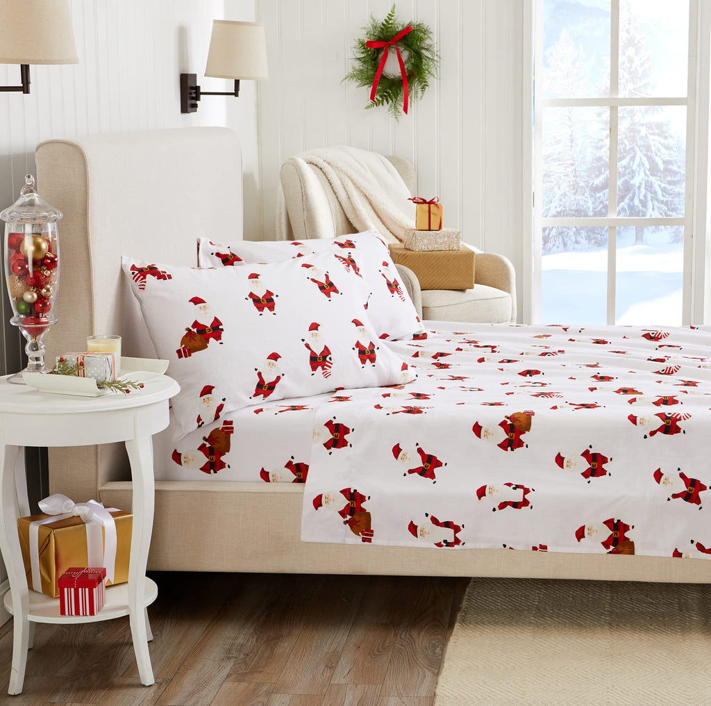 Great Bay Home Christmas Flannel Sheet Set King Size - 100% Turkish Cotton, Double-Brushed, Winter Bed Sheets - Ultra-Soft, Cozy
