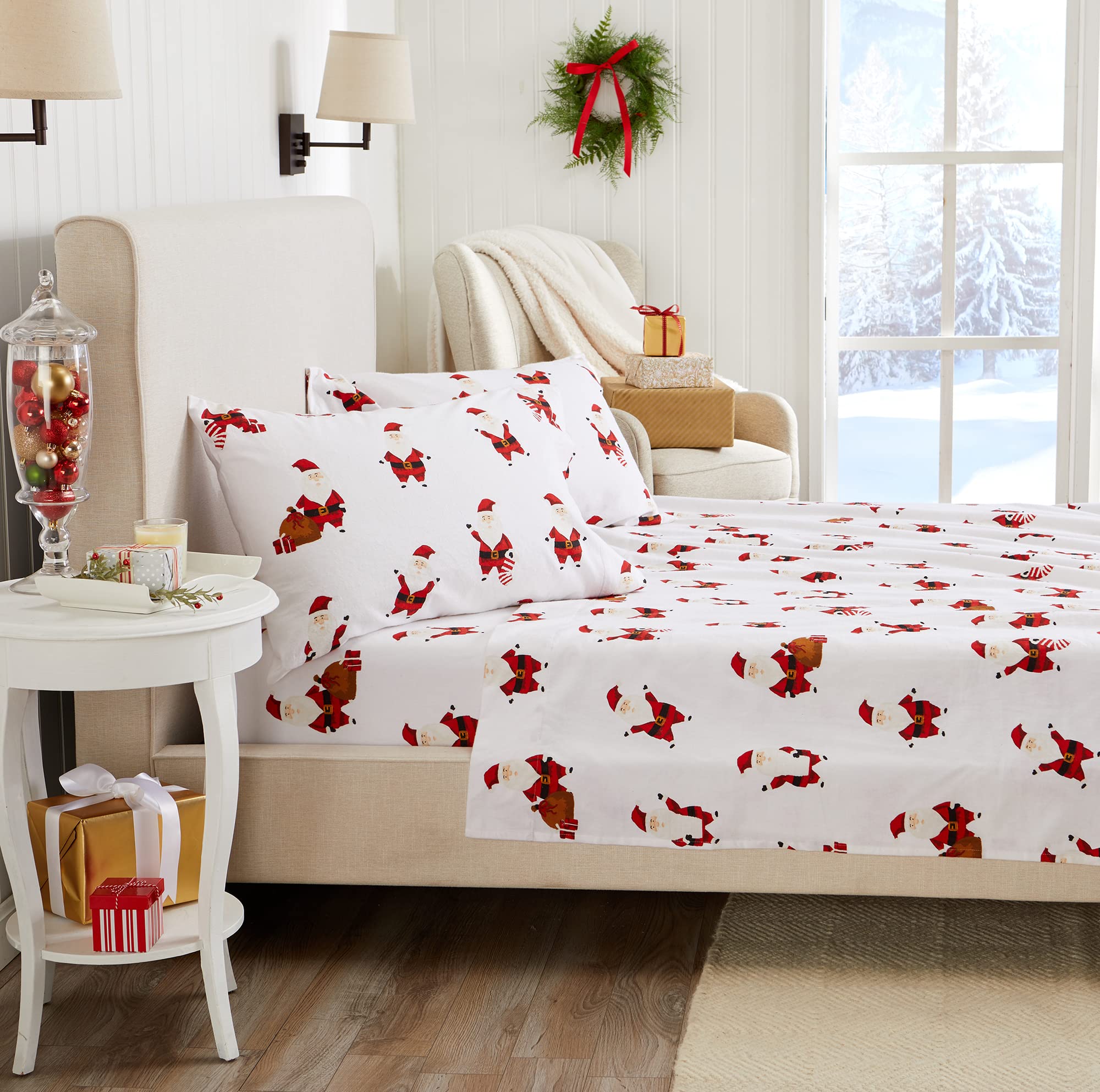 Great Bay Home Christmas Flannel Sheet Set King Size - 100% Turkish Cotton, Double-Brushed, Winter Bed Sheets - Ultra-Soft, Cozy