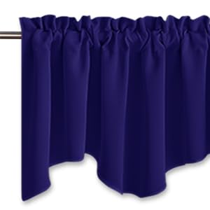 Nicetown Navy Blue Blackout Valance Curtains - Modern Design 52 Inches By 18 Inches Scalloped Rod Pocket Window Drapes/Draperies