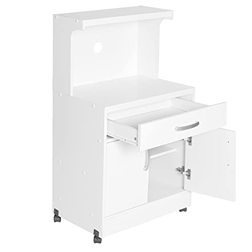Shelby Kitchen Wooden Microwave Cart with One Drawer and Two Doors. Rolling Kitchen Cart (White) Easy Assembly.
