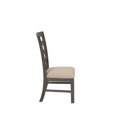 Best Quality Beige Linen Dining Chair (Single) with Rustic Gray Brown Wood