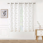 Bujasso Floral Semi Sheer White Curtains 63 Inch Embroidered Tan Leaf Window Curtain Panels With Lined Privacy Farmhouse Light F