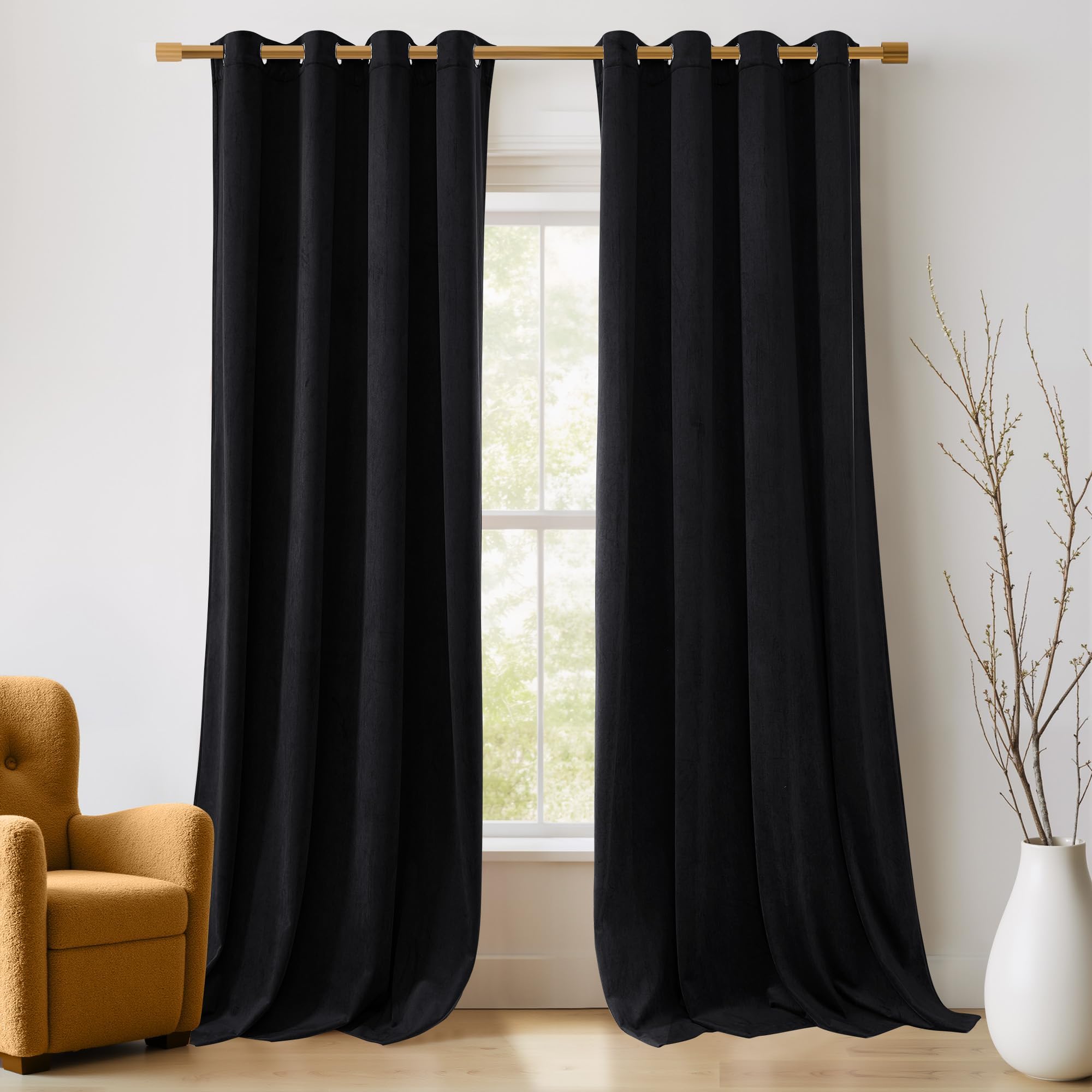Nicetown Halloween Black Curtains Patio Blackout Velvet Curtain Panels, Media Movie Theater Room Decor, Energy-Efficient Velvet