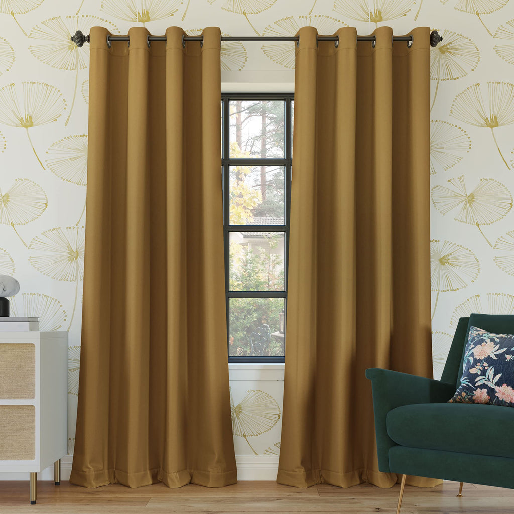 Sun Zero Nordic 2-Pack Theater Grade Noise Reducing Extreme 100% Blackout Grommet Curtain Panel Pair, 52' X 96, Gold