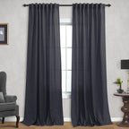 Charcoal Grey Flax Linen Curtains 96 Inch Length 2 Panels, Back Tab Thick 8Ft Dark Gray Semi Sheer Curtain Drapes Privacy With L